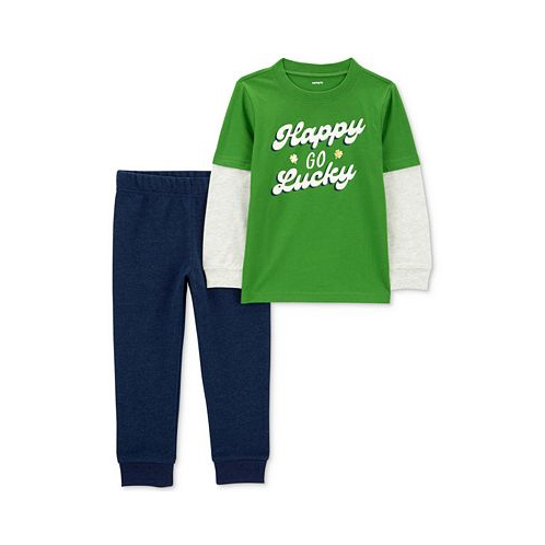 Carters Toddler Boys 2-Pc. Happy Go Lucky Printed Layered-Look Long-Sleeve T-Shirt & Solid Joggers Set