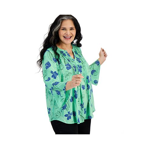 Style & Co Plus Size Printed Pintuck Blouse