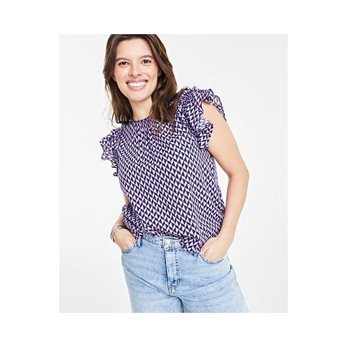 On 34th Womens Ruffle Short-Sleeve Voile Top