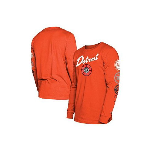 New Era Mens Orange Detroit Pistons 2023/24 City Edition Long Sleeve T-shirt