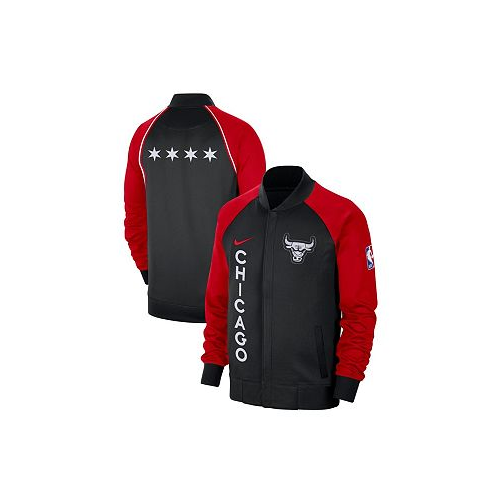 Nike Mens Black Red Chicago Bulls 2023/24 City Edition Authentic Showtime Performance Raglan Full-Zip Jacket