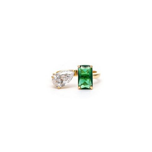 Rivka Friedman Emerald Crystal + Cubic Zirconia Open Band Ring