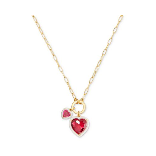 Kate spade new york Gold-Tone White-Framed Red Crystal Heart Multi-Charm Pendant Necklace 16 + 3 extender