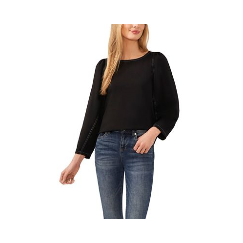 CeCe Womens Long Sleeve Puff Sleeve Blouse with Topstitching