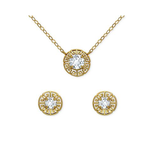Giani Bernini 2-Pc. Set Cubic Zirconia Greek Key Pendant Necklace & Matching Stud Earrings in 18k Gold-Plated Sterling Silver