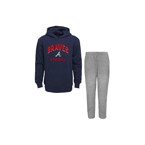 Outerstuff Toddler Boys and Girls Navy Gray Atlanta Braves Play-By-Play Pullover Fleece Hoodie and Pants Set