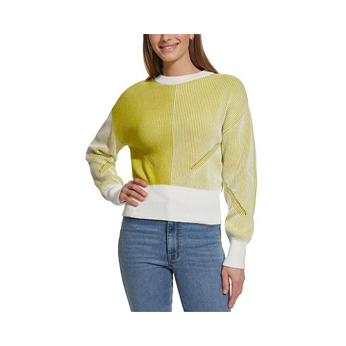 DKNY Jeans Womens Crewneck Transfer Ribbed Sweater