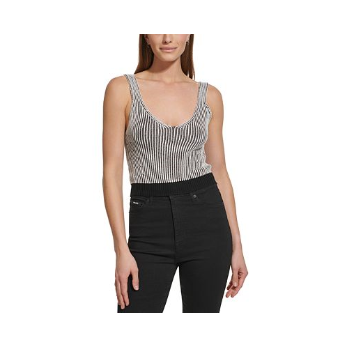 DKNY Jeans Womens Cropped Ribbed Sleeveless Sweater