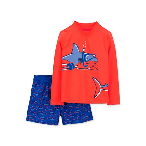 Carters Toddler Boys Scuba Shark Rash Guard Top and Printed Swim Shorts 2 Piece Set