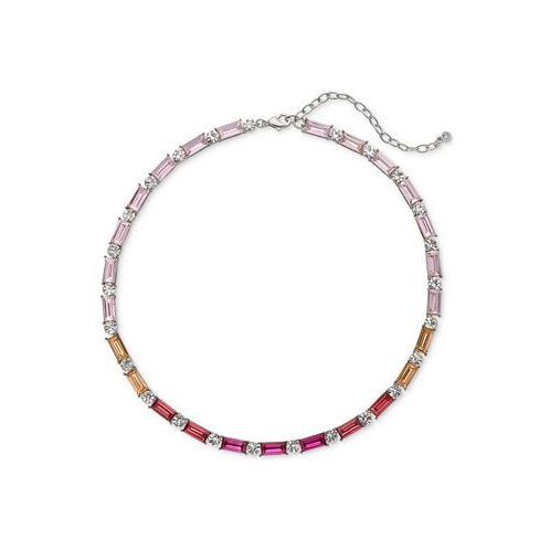 On 34th Silver-Tone Round & Tonal Baguette Crystal Tennis Necklace 16 + 3 extender
