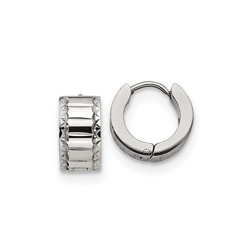 Chisel Stainless Steel Polished and Textured Hinged Hoop Earrings