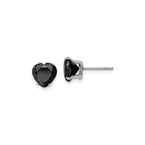 Chisel Stainless Steel Polished Black Heart CZ Stud Earrings
