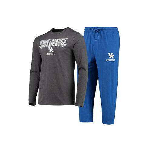 Concepts Sport Mens Royal Heathered Charcoal Distressed Kentucky Wildcats Meter Long Sleeve T-shirt and Pants Sleep Set