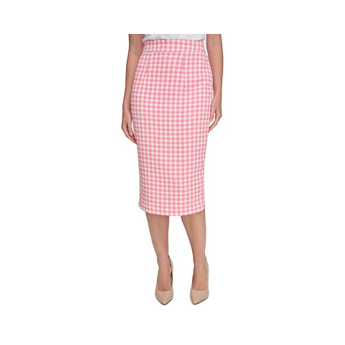 Tommy Hilfiger Womens Gingham Midi Pencil Skirt