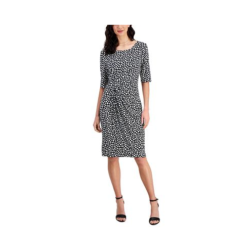 Connected Womens Round-Neck Gathered-Detail Sheath Dress