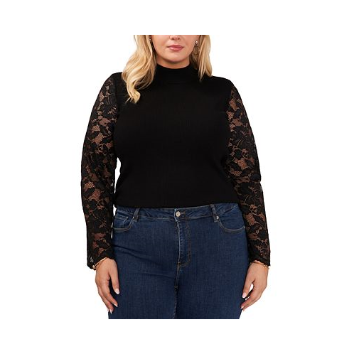 Vince Camuto Plus Size Mock-Neck Lace-Sleeve Sweater