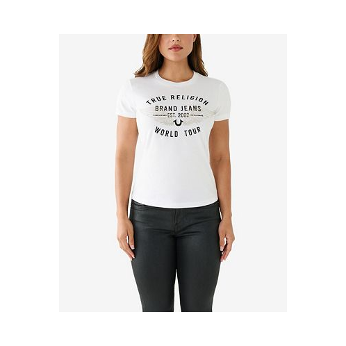 True Religion Womens Short Sleeve Retro Crystal Slim Crew T-shirt