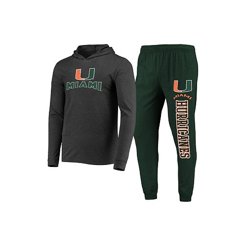 Concepts Sport Mens Green Heather Charcoal Miami Hurricanes Meter Long Sleeve Hoodie T-shirt and Jogger Pajama Set