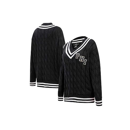 Pro Standard Womens Black Philadelphia Eagles Prep V-Neck Pullover Sweater