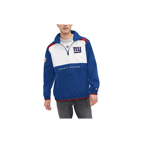 Tommy Hilfiger Mens Royal White New York Giants Carter Half-Zip Hooded Top