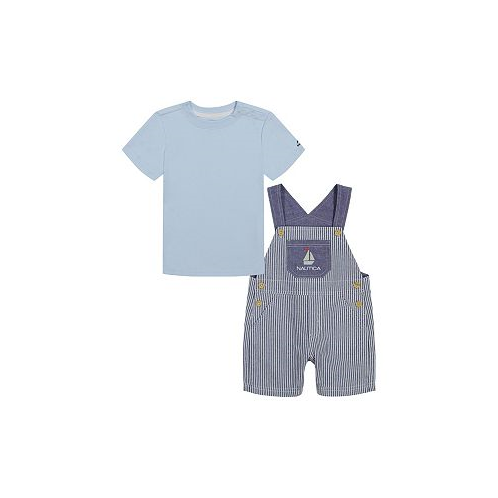 Nautica Baby Boys Short Sleeve T-shirt and Oxford Stripe Shortalls 2 Piece Set