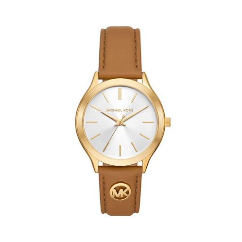 Michael Kors Womens Slim Runway Three-Hand Luggage Leather Watch 38mm