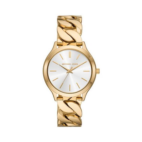 Michael Kors Womens Slim Runway Three-Hand Gold-Tone Stainless Steel Watch 38mm