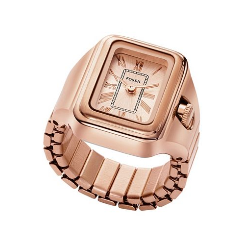 Fossil Womens Raquel Two-Hand Rose Gold-Tone Stainless Steel Ring Watch 14mm