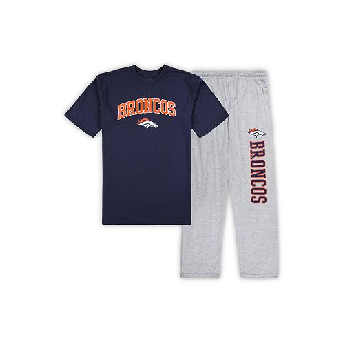 Concepts Sport Mens Navy Heather Gray Denver Broncos Big and Tall T-shirt and Pajama Pants Sleep Set