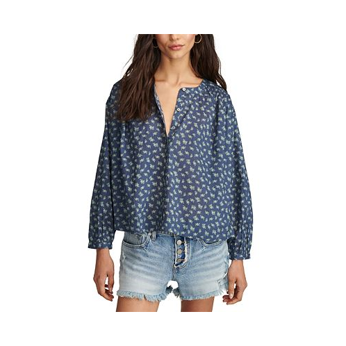Lucky Brand Womens Floral-Print Smocked Blouse