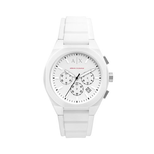 A|X Armani Exchange Mens Rafael Chronograph White Silicone Watch 44mm