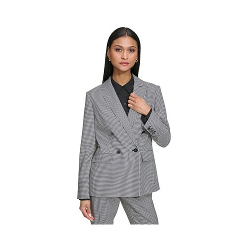 Karl Lagerfeld Womens Gingham Double-Breasted Blazer