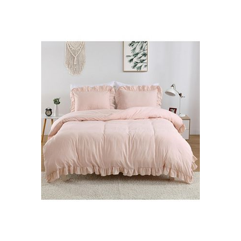 CAROMIO Soft Washed Microfiber Ruffle Duvet Cover Set Queen