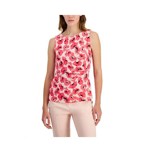 Anne Klein Womens Floral-Print Side-Pleat Shell Top