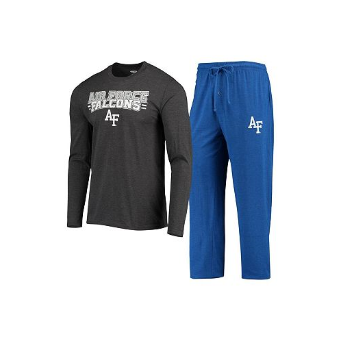 Concepts Sport Mens Royal Heathered Charcoal Distressed Air Force Falcons Meter Long Sleeve T-shirt and Pants Sleep Set