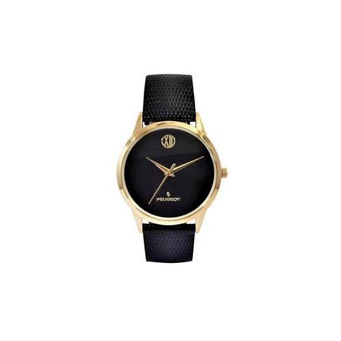 Peugeot Mens 40mm Wafer Slim Round Gold-Plated Case Watch-Black