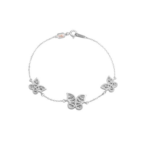 Suzy Levian New York Suzy Levian Sterling Silver Cubic Zirconia Puffed Butterfly Station Bracelet