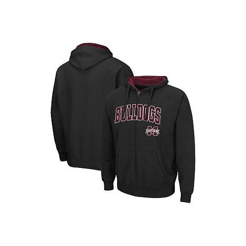 Colosseum Mens Black Mississippi State Bulldogs Arch and Logo 3.0 Full-Zip Hoodie