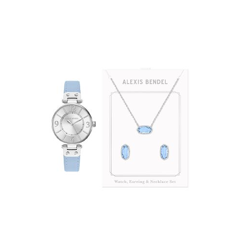 Jessica Carlyle Womens Quartz Blue Polyurethane Leather Watch 34mm Gift Set