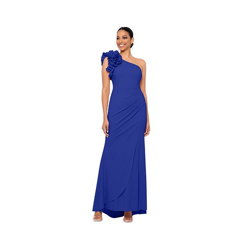 XSCAPE Womens Petite Ruffled One-Shoulder Gown