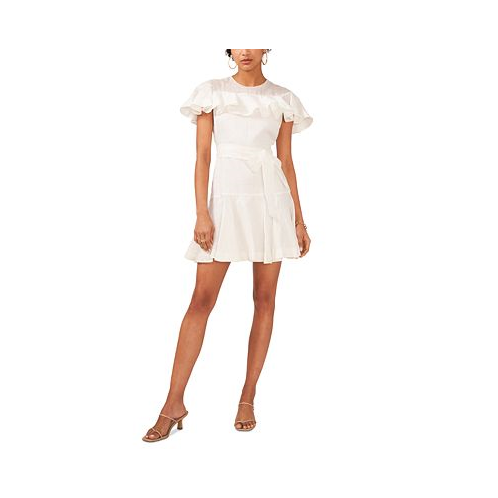 CeCe Womens Ruffled Flutter-Sleeve Fit & Flare Dress