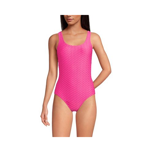 Lands End Womens Chlorine Resistant Texture High Leg Soft Cup Tugless Sporty One Piece Swimsuit