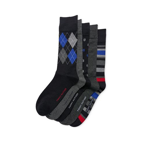 Tommy Hilfiger Mens Crew Length Dress Socks Assorted Patterns Pack of 5
