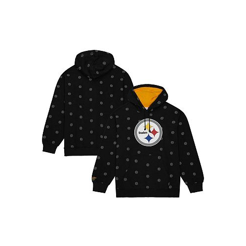Mitchell & Ness Mens Black Pittsburgh Steelers Allover Print Fleece Pullover Hoodie