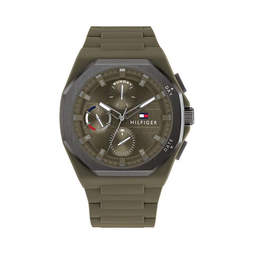 Tommy Hilfiger Mens Multifunction Green Silicone Watch 44mm