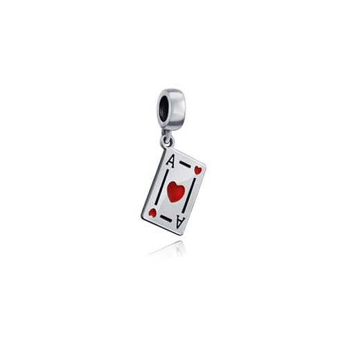 Bling Jewelry Travel Vacation Good Luck Casino Ace Of Hearts Poker Player Cards Dangle Charm Bead Red Heart Enamel .925 Sterling Silver Fits European Bracelet
