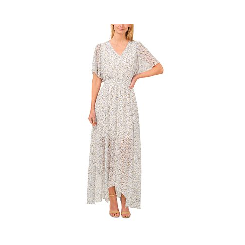 CeCe Womens Floral Print Flutter Sleeve Maxi Dress