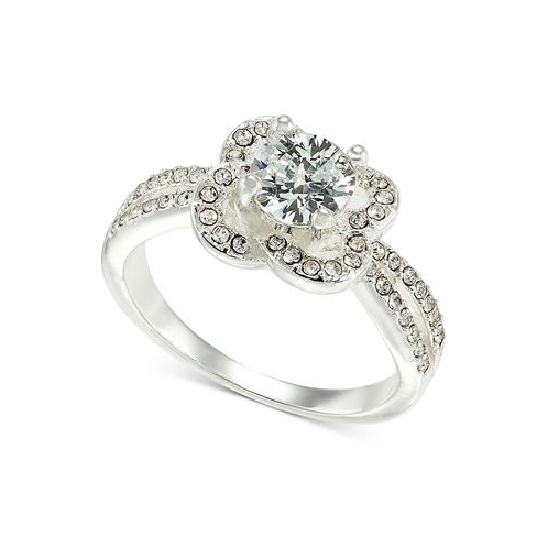 Charter Club Silver-Tone Pave & Cubic Zirconia Flower Halo Ring