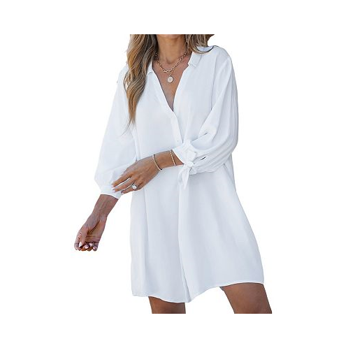 CUPSHE Womens V-Neck Button Front Cover-Up Dress