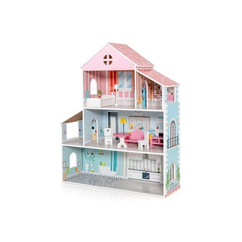 SUGIFT 3-Tier Toddler Doll House with Furniture Gift for Age over 3